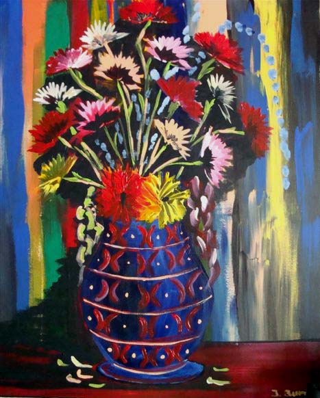 Jozsef Burge Art - Flower Vase In Blue